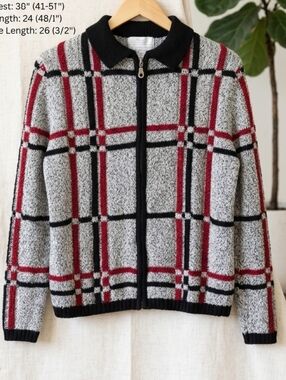 Christopher&Banks Plaid Zip-Up Cardigan Sweater Size L